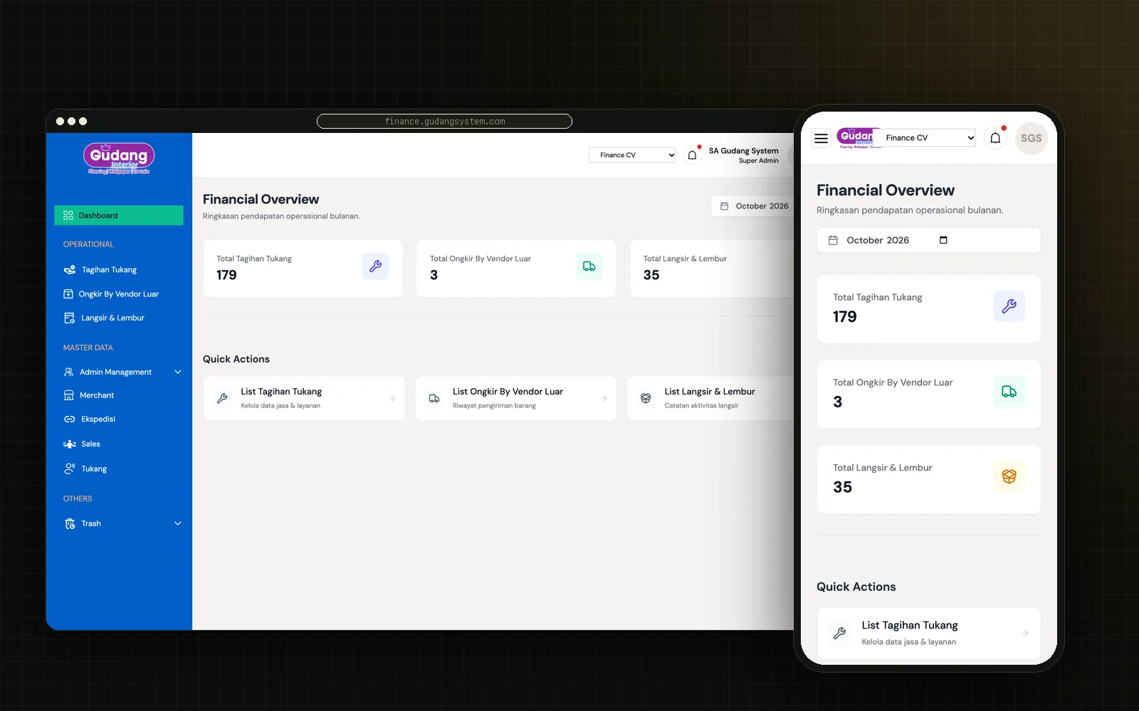 Finance Gudang System — ERP Finance