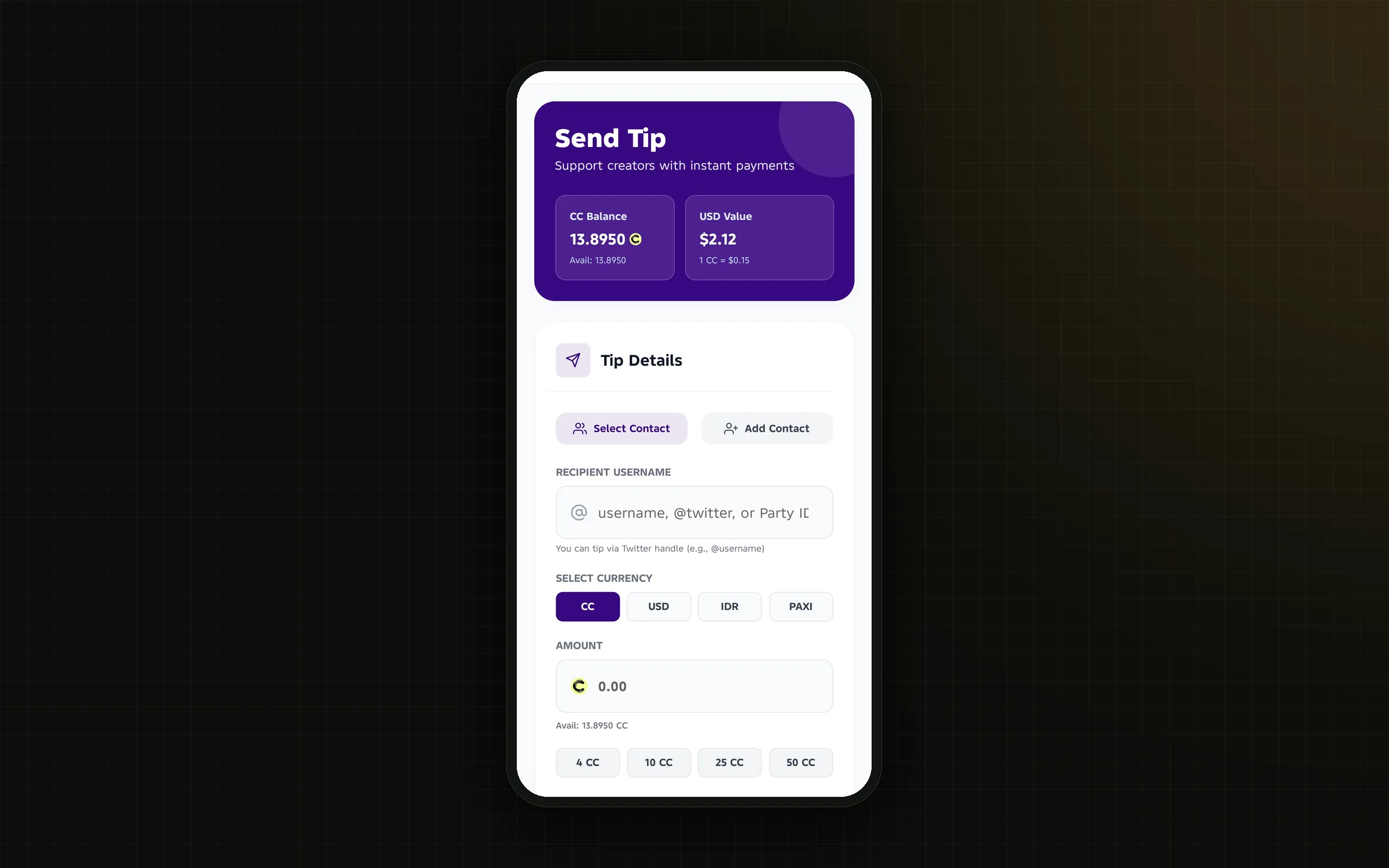 Wintip — Send tip