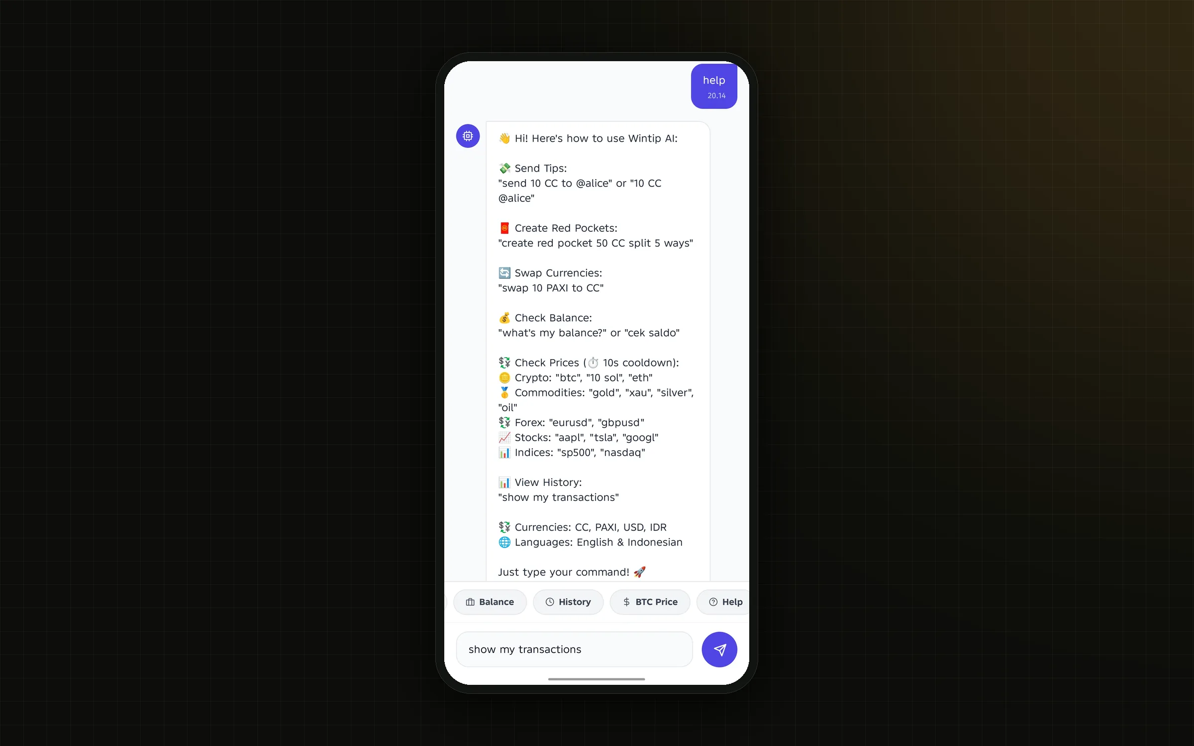 Wintip — AI agent commands
