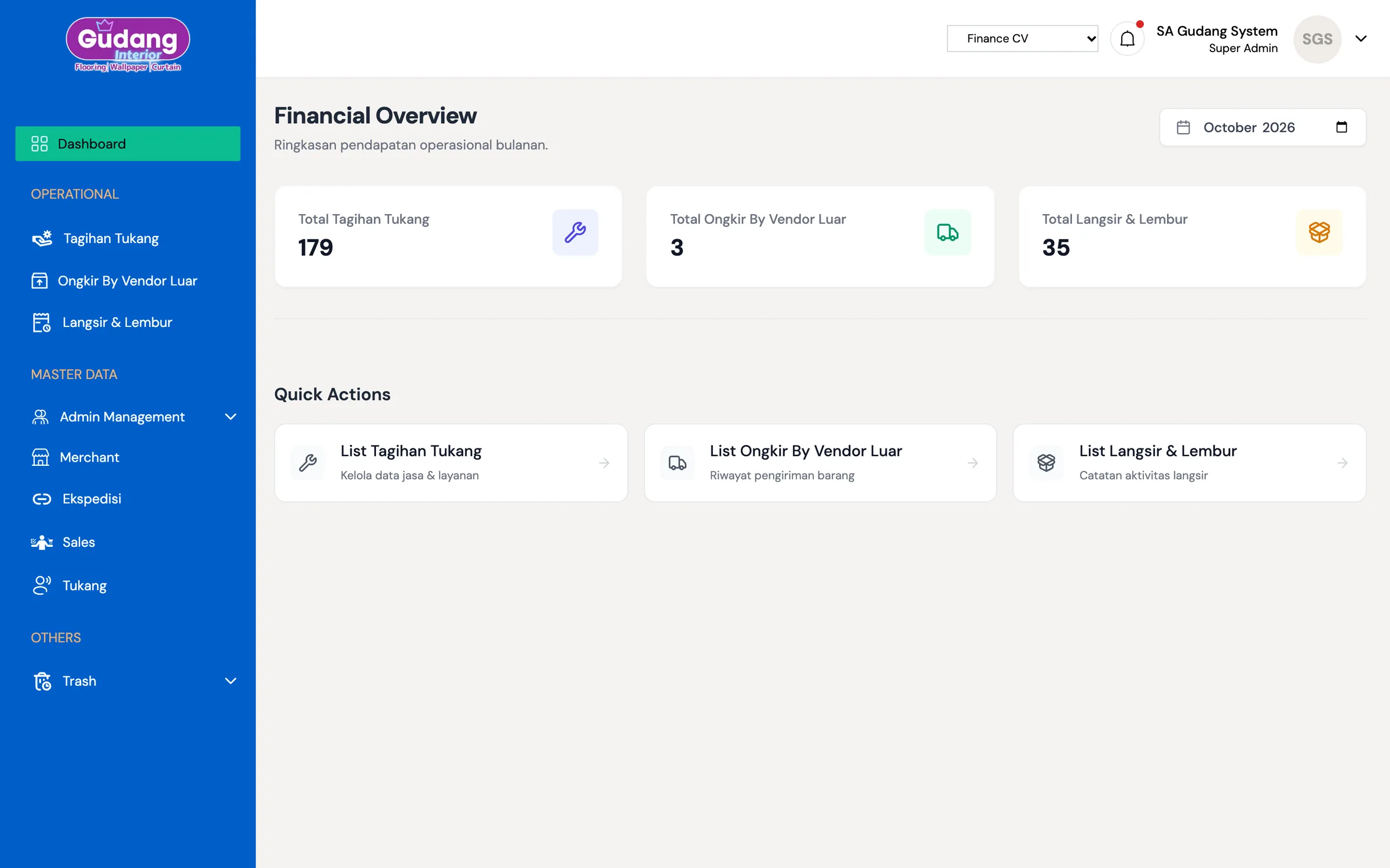 Finance Gudang System — Financial overview
