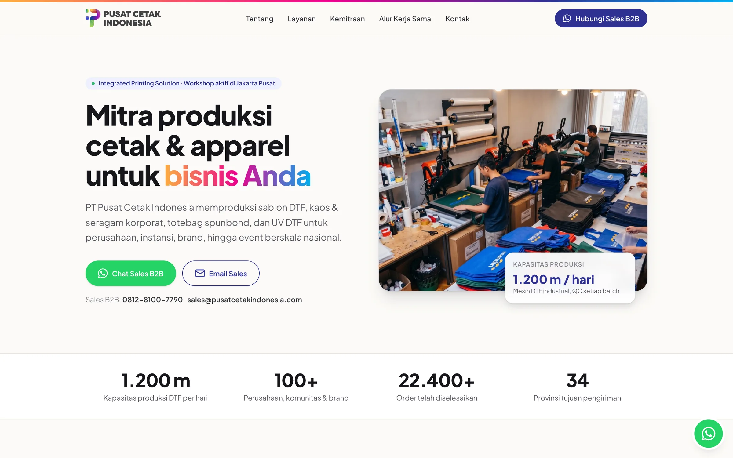 Pusat Cetak Indonesia — Hero & production capacity